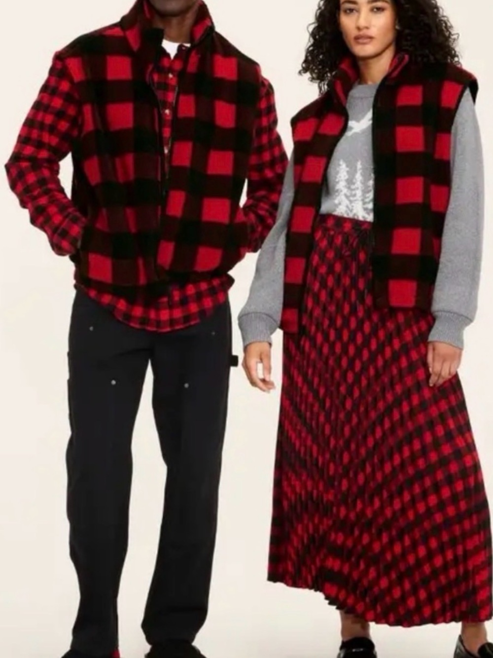 Woolrich NWT Unisex Red and Black Fleece Lined Buffalo Plaid Vest